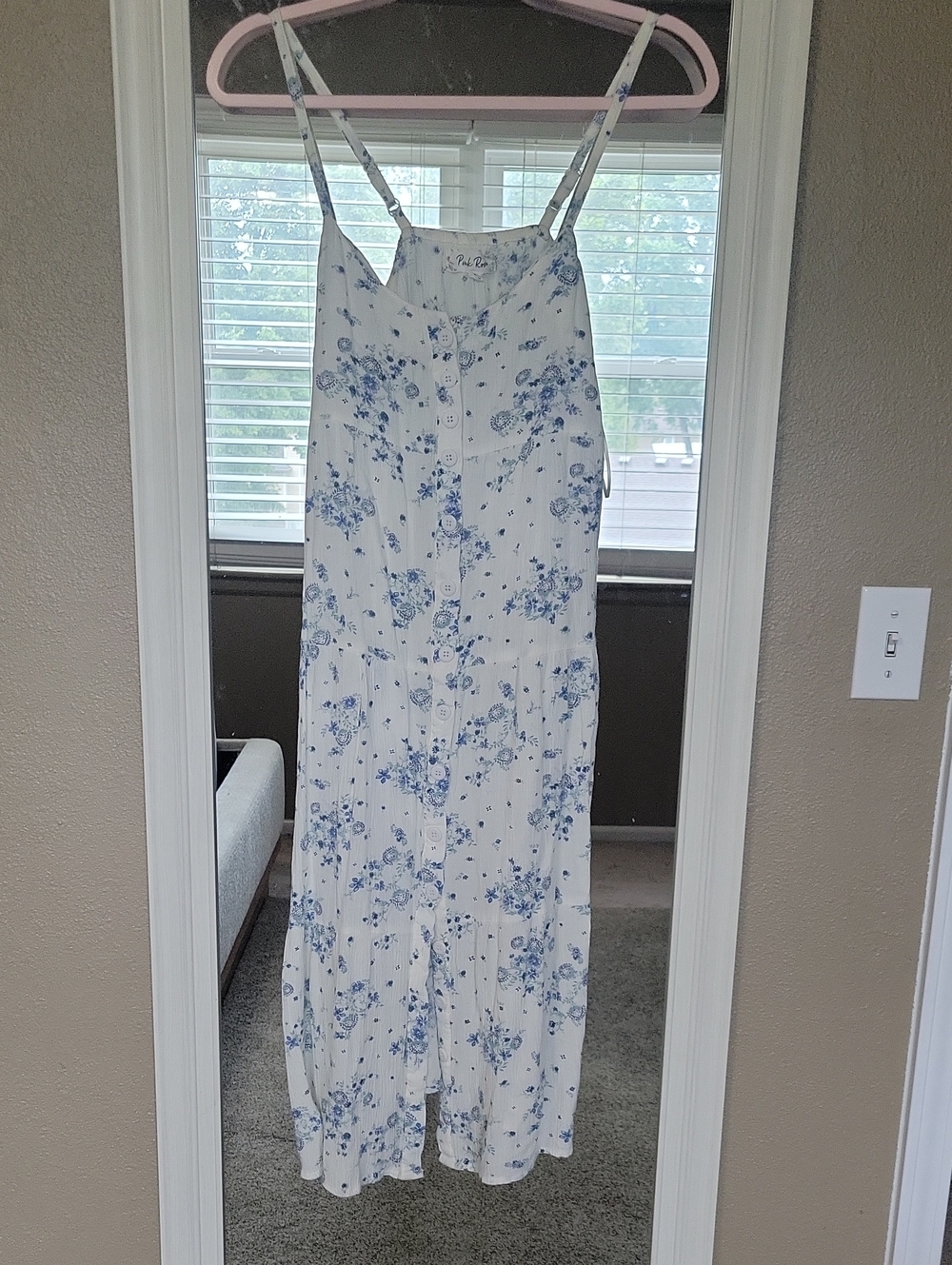 Pink Rose Blue Floral Button-Front Maxi Dress - White/Blue Small